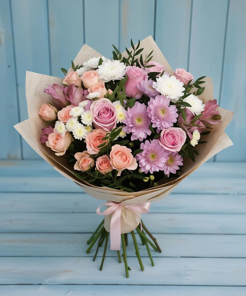 Букет цветов из: Хризантемы, Розы и Альстромерии в Падаре