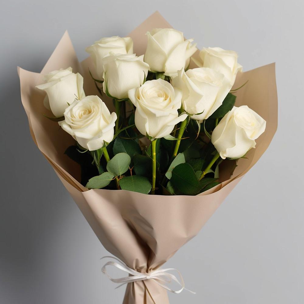 Букет 9 Белых роз Эдлесс Лав в Падаре