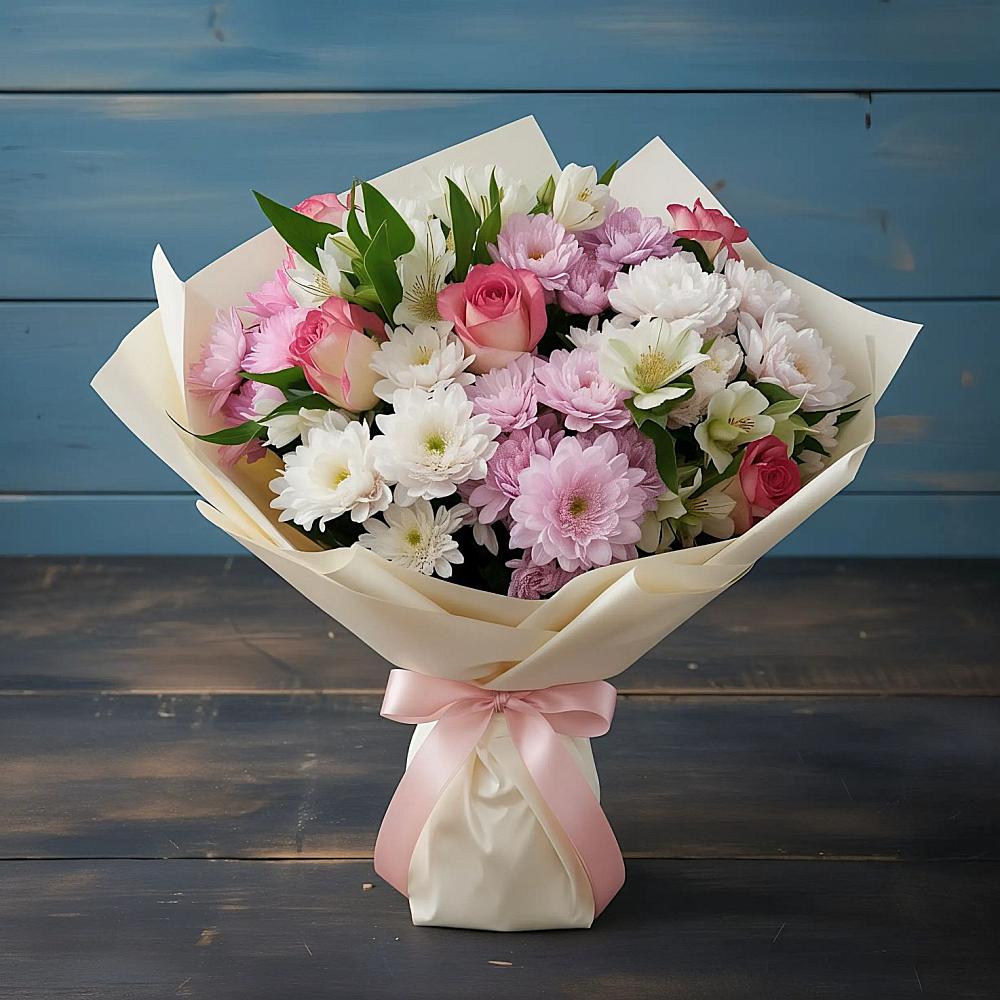 Букет цветов из: Хризантемы, Альстромерии и Розы в Падаре